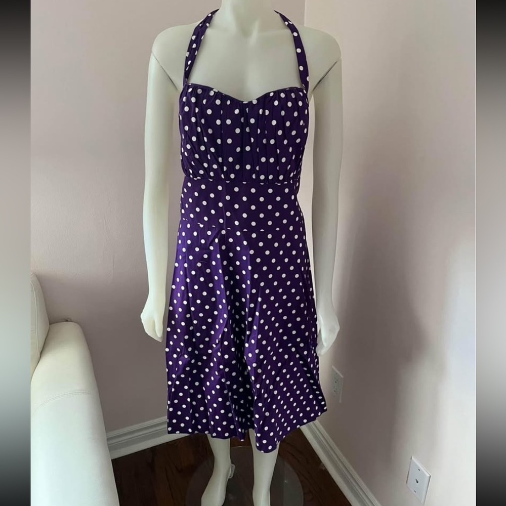 Purple polka dot halter dress, 2X